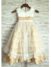 Champagne Taffeta Ivory Tulle Cap Sleeves Flower Girl Dress 